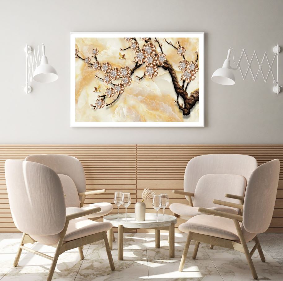 Gold Flower Tree Branch 3D Design Home Decor Premium Quality Poster Print Choose Your Sizes