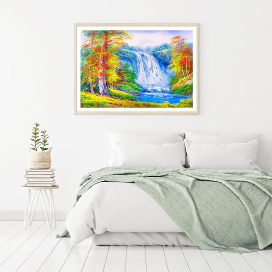 Waterfall Scenery Watercolor Painting Home Decor Premium Quality Poster Print Choose Your Sizes