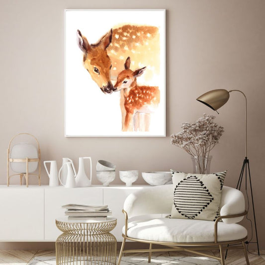 Deers Portrait Watercolor Painting Home Decor Premium Quality Poster Print Choose Your Sizes