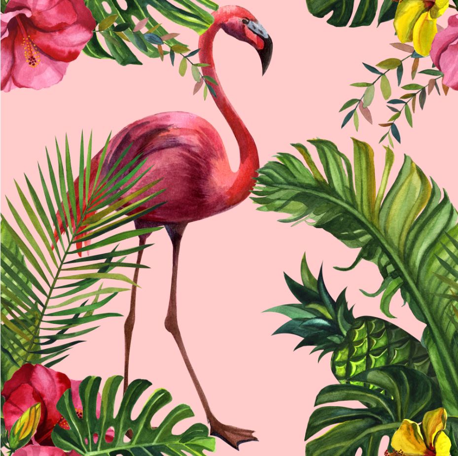 Square Canvas Flamingo Bird in Forest Painting High Quality Print 100% Australian Made