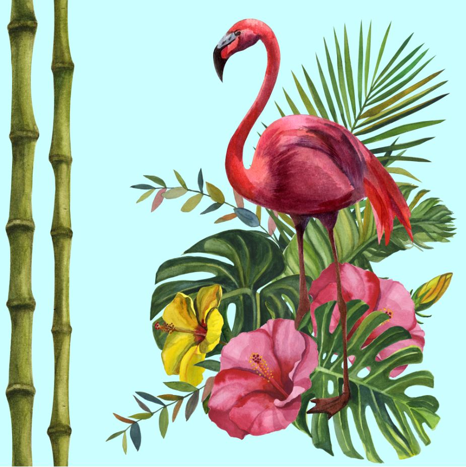 Square Canvas Flamingo Bird on Floral Bunch Art High Quality Print 100% Australian Made