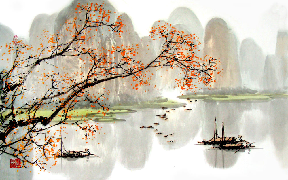 Wallpaper Murals Peel and Stick Removable Tree in a Lake Painting High Quality