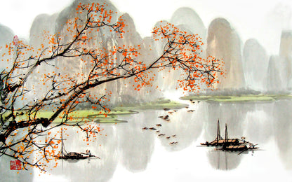 Wallpaper Murals Peel and Stick Removable Tree in a Lake Painting High Quality