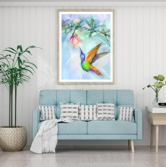 Humming Bird & Flower Painting Home Decor Premium Quality Poster Print Choose Your Sizes
