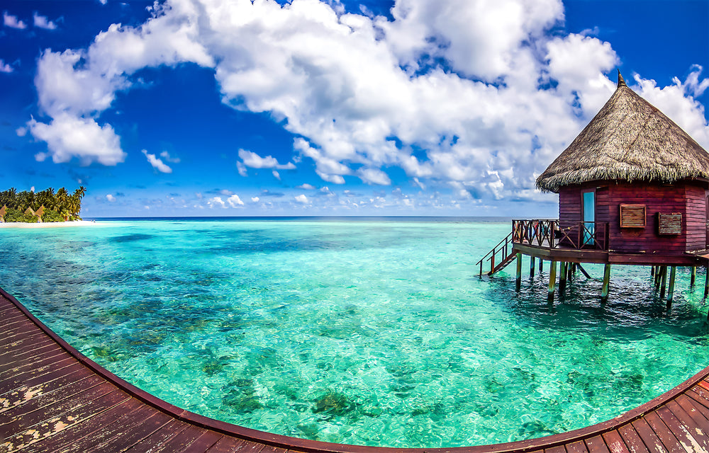 Wooden Pier & Hut Over Sea View Home Decor Premium Quality Poster Print Choose Your Sizes