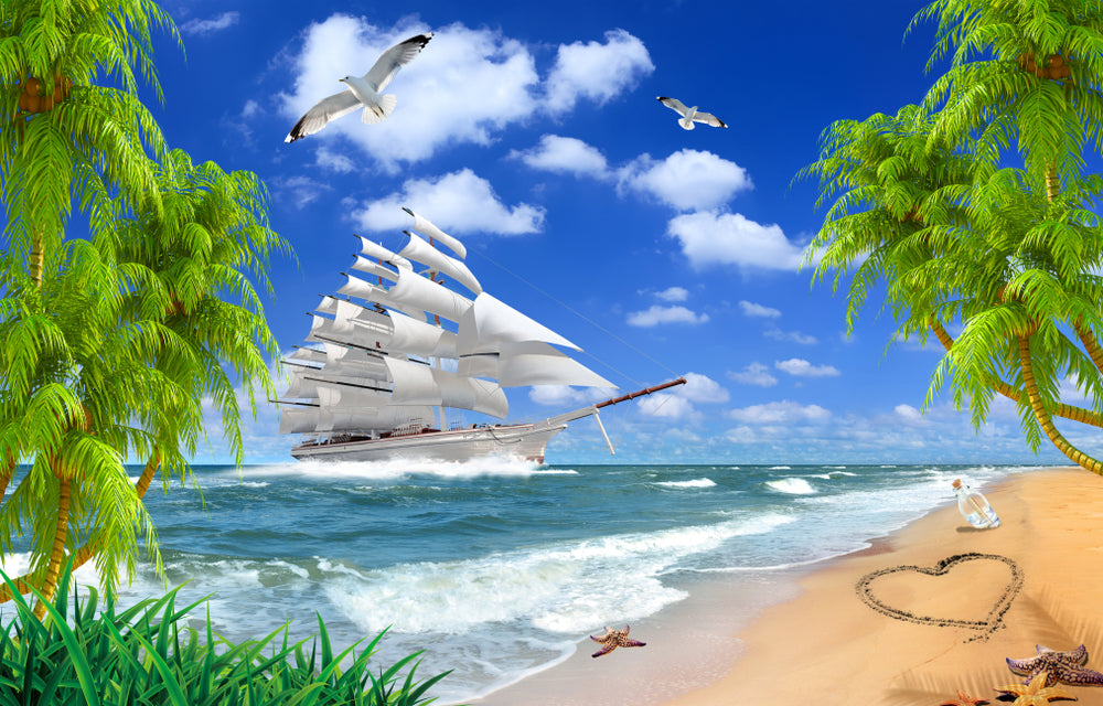 Wallpaper Murals Peel and Stick Removable Ship Sailing on Beach High Quality