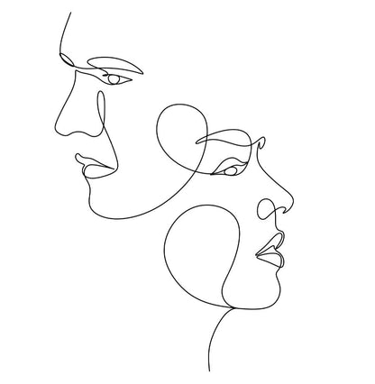 Square Canvas Couple Faces Line Art High Quality Print 100% Australian Made