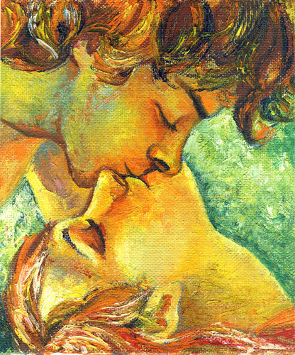 Girl Boy Kissing Painting Print 100% Australian Made