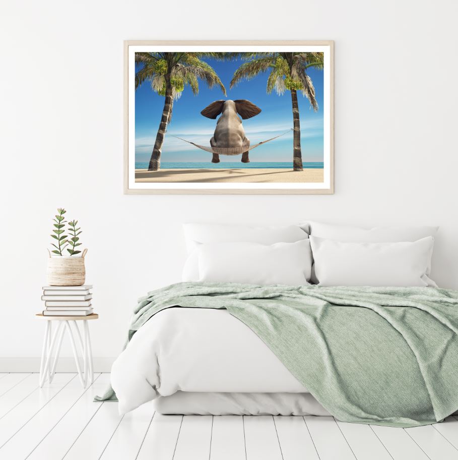 Elephant on Hammock at Beach Home Decor Premium Quality Poster Print Choose Your Sizes