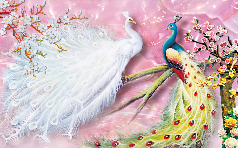 Wallpaper Murals Peel and Stick Removable Peacock Couple Wall Art High Quality