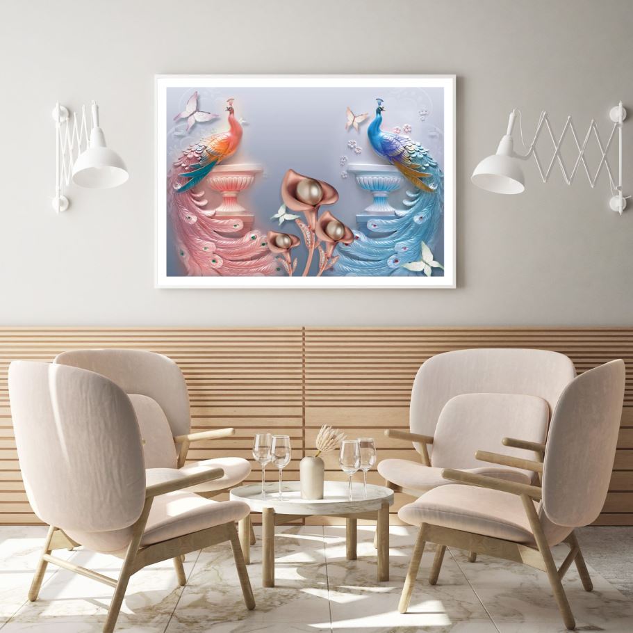 Peacock & Floral 3D Design Home Decor Premium Quality Poster Print Choose Your Sizes
