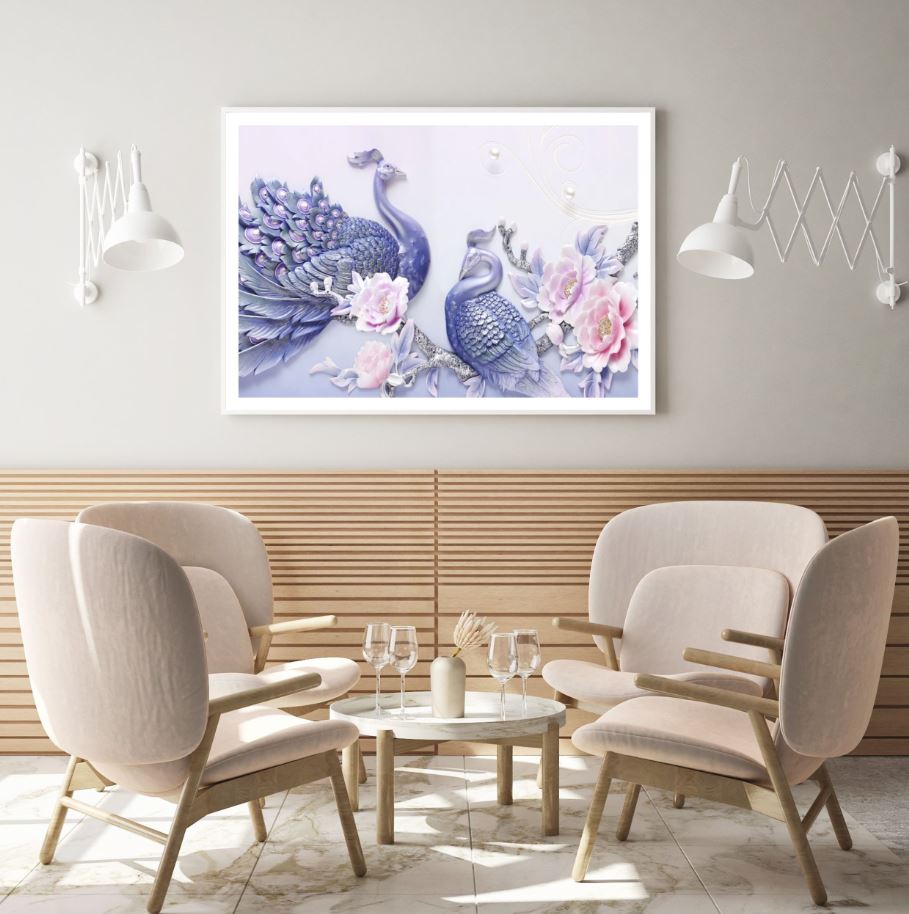 Peacock & Floral 3D Design Home Decor Premium Quality Poster Print Choose Your Sizes
