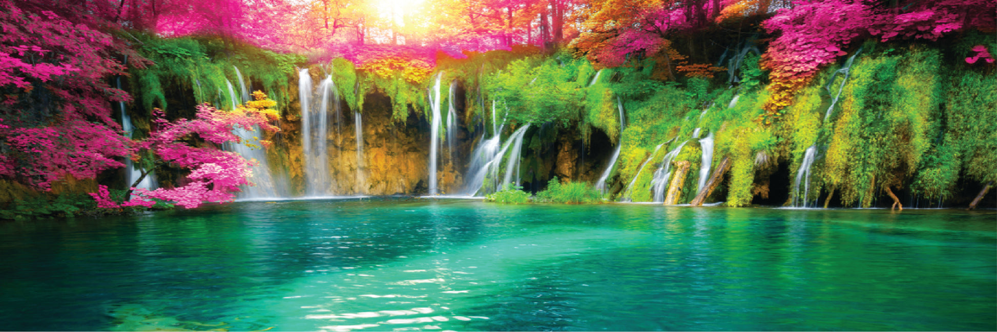 Panoramic Canvas Colourful Waterfall & Forest High Quality 100% Australian made wall Canvas Print ready to hang