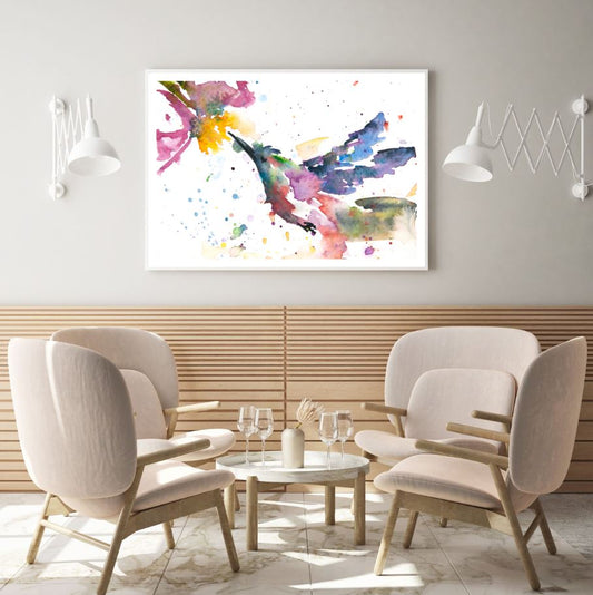 Humming Bird Watercolor Painting Home Decor Premium Quality Poster Print Choose Your Sizes
