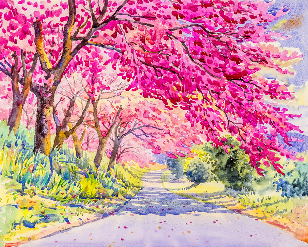 Wallpaper Murals Peel and Stick Removable Pink Flower Trees Painting High Quality