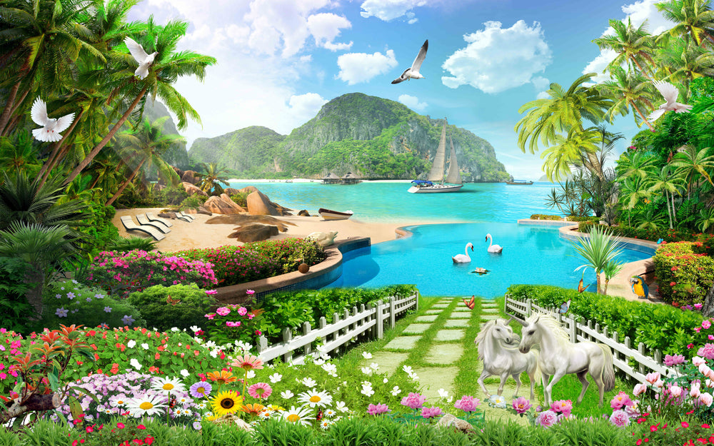 Stunning Landscape with Boats & Animals with beach Print 100% Australian Made