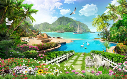 Stunning Landscape with Boats & Animals with beach Print 100% Australian Made