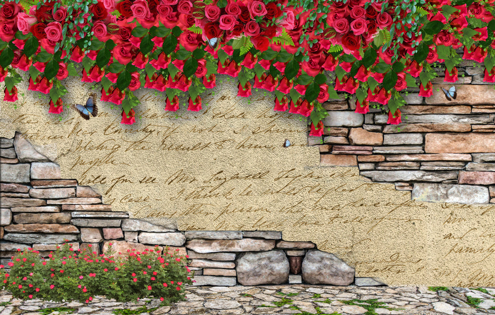 Wall & Rose Flowers 3D Design Home Decor Premium Quality Poster Print Choose Your Sizes