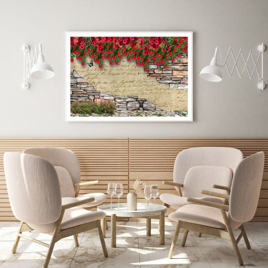Wall & Rose Flowers 3D Design Home Decor Premium Quality Poster Print Choose Your Sizes