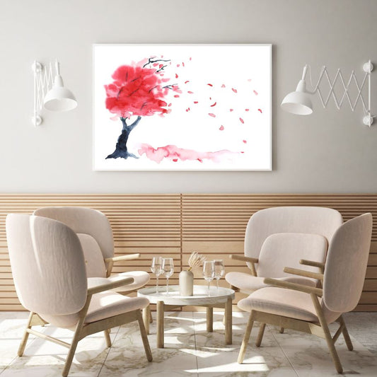 Red Tree Watercolor Painting Home Decor Premium Quality Poster Print Choose Your Sizes