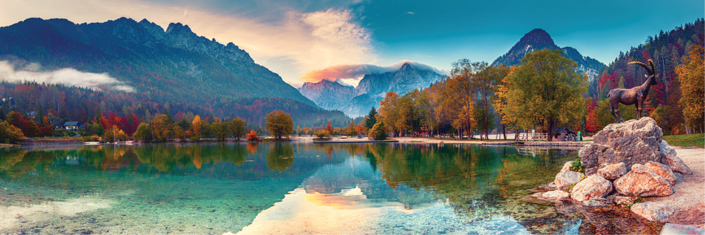 Panoramic Canvas Jasna Lake In Triglav National Park At Sunrise High Quality 100% Australian made wall Canvas Print ready to hang