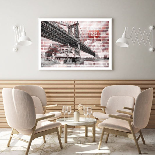 Vintage Car & Bridge Painting Home Decor Premium Quality Poster Print Choose Your Sizes