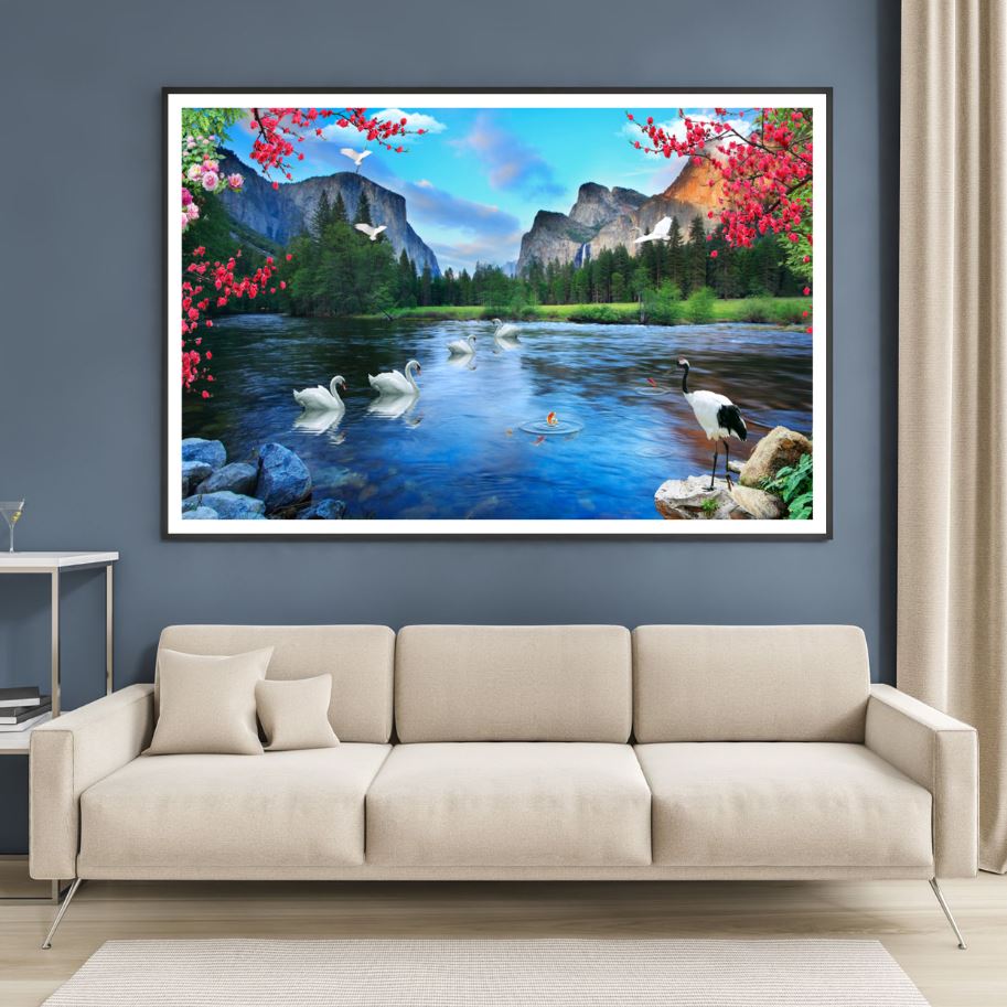 Birds on Lake & Mountain Scenery Photograph Home Decor Premium Quality Poster Print Choose Your Sizes