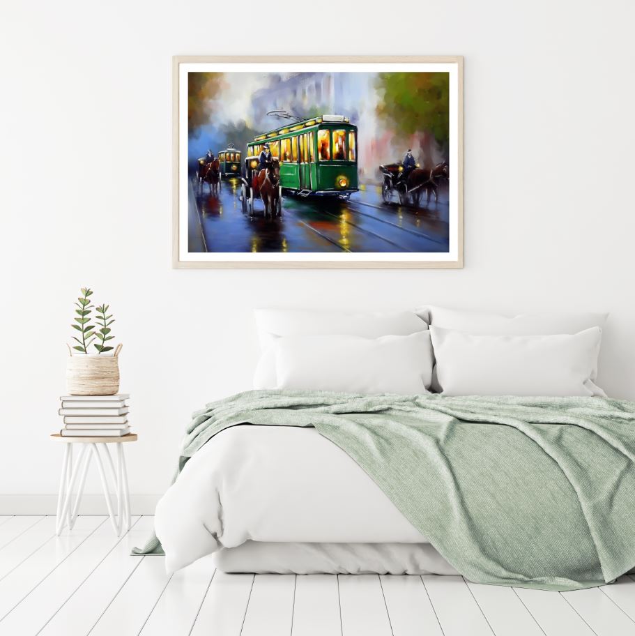 Tram in Street Oil Painting Home Decor Premium Quality Poster Print Choose Your Sizes