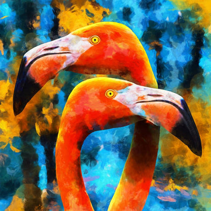 Square Canvas Flamingos Portrait Painting High Quality Print 100% Australian Made