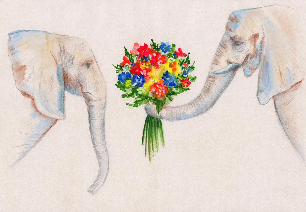 Elephants with Floral Bouquet Painting Print 100% Australian Made