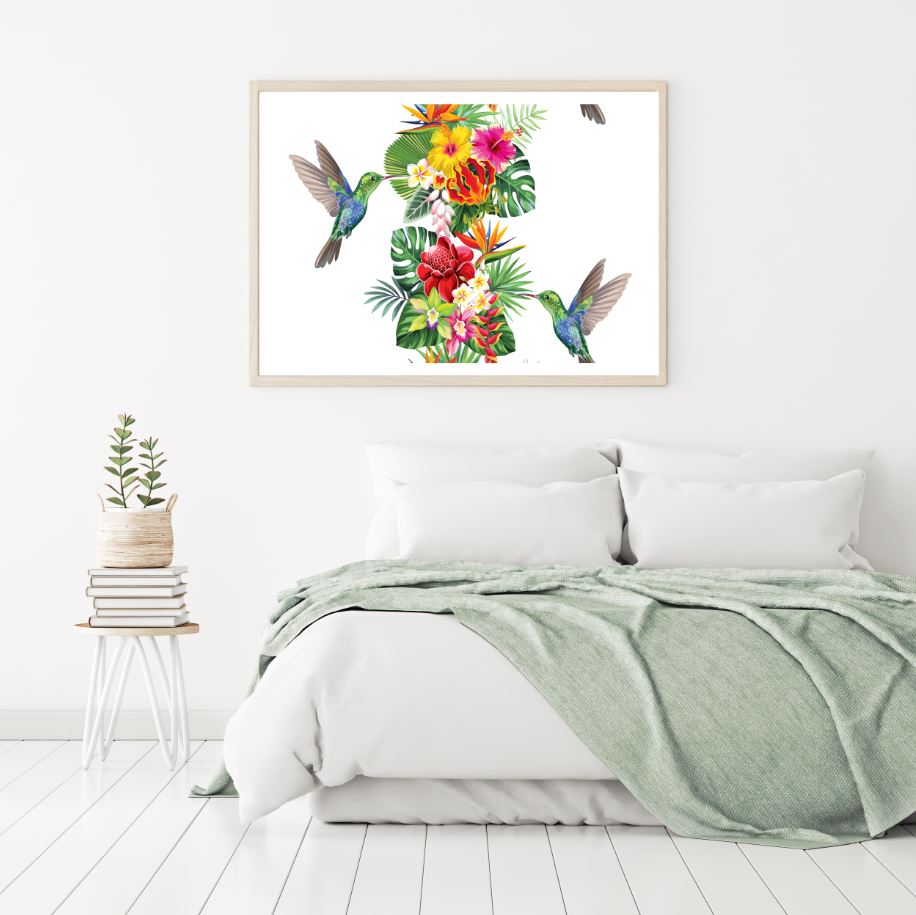 Humming Birds & Flowers Painting Home Decor Premium Quality Poster Print Choose Your Sizes