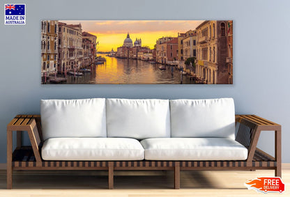 Panoramic Canvas Venice City & Canal with Sunrise View High Quality 100% Australian made wall Canvas Print ready to hang