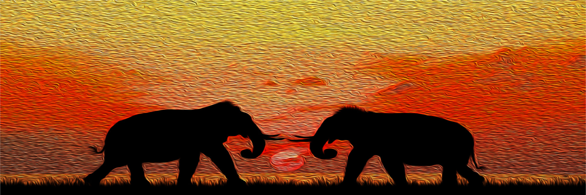 Panoramic Canvas Elephants in Sunset High Quality 100% Australian made wall Canvas Print ready to hang