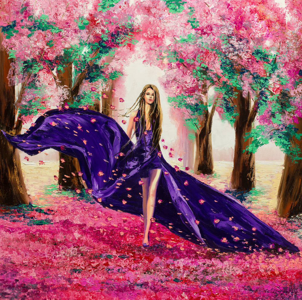 Wallpaper Murals Peel and Stick Removable Young Girl Walking in Colorful Forest Painting High Quality