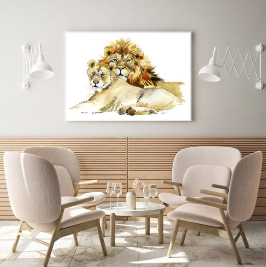 Lion & Lioness Colorful Painting Home Decor Premium Quality Poster Print Choose Your Sizes