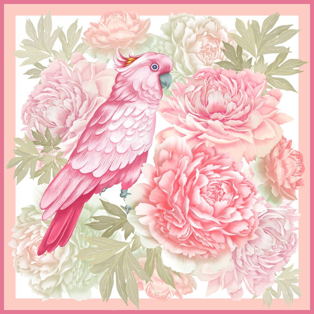 Square Canvas Pink Parrot & Flowers Painting High Quality Print 100% Australian Made