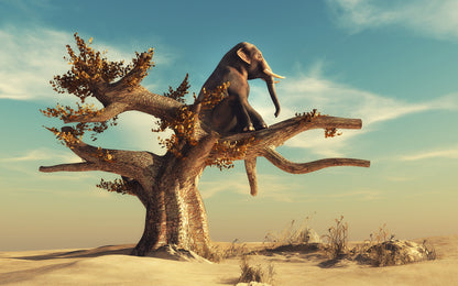 Elephant on Tree Digital Art Home Decor Premium Quality Poster Print Choose Your Sizes