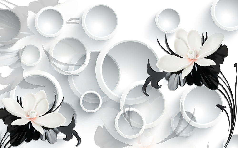 B&W Flowers & Circles 3D Design Home Decor Premium Quality Poster Print Choose Your Sizes