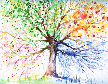 Colorful Tree Watercolor Painting Home Decor Premium Quality Poster Print Choose Your Sizes