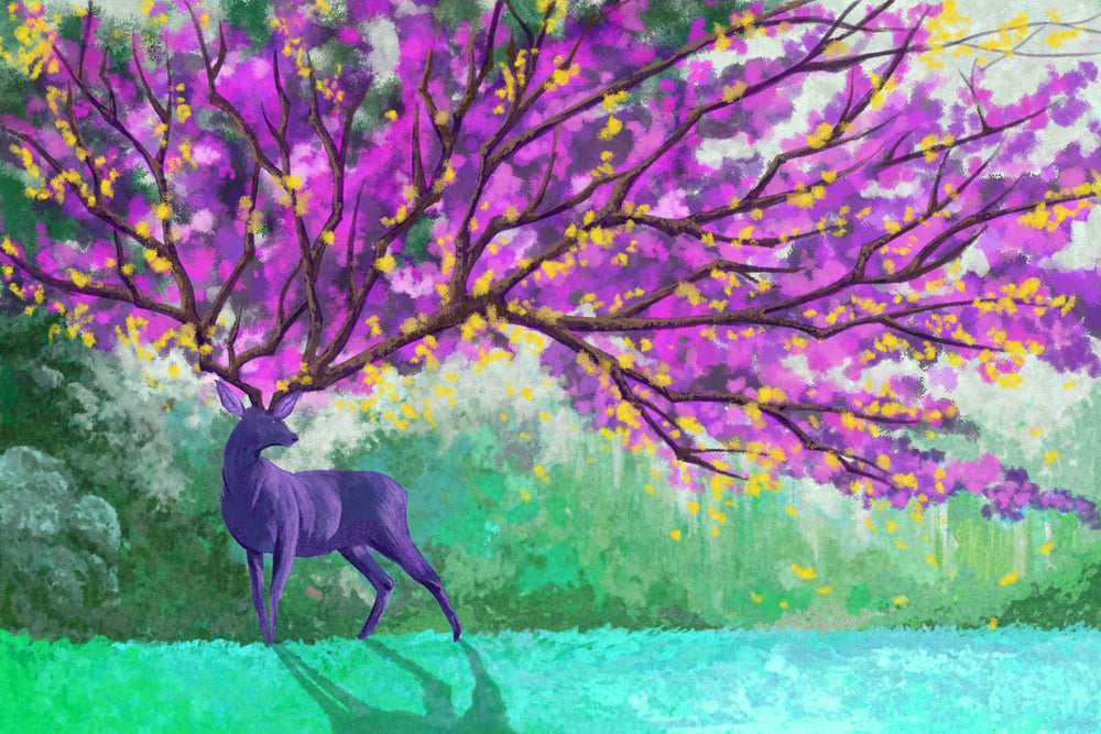 Deer with Floral Antler Painting Home Decor Premium Quality Poster Print Choose Your Sizes