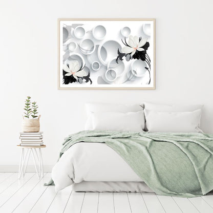 B&W Flowers & Circles 3D Design Home Decor Premium Quality Poster Print Choose Your Sizes