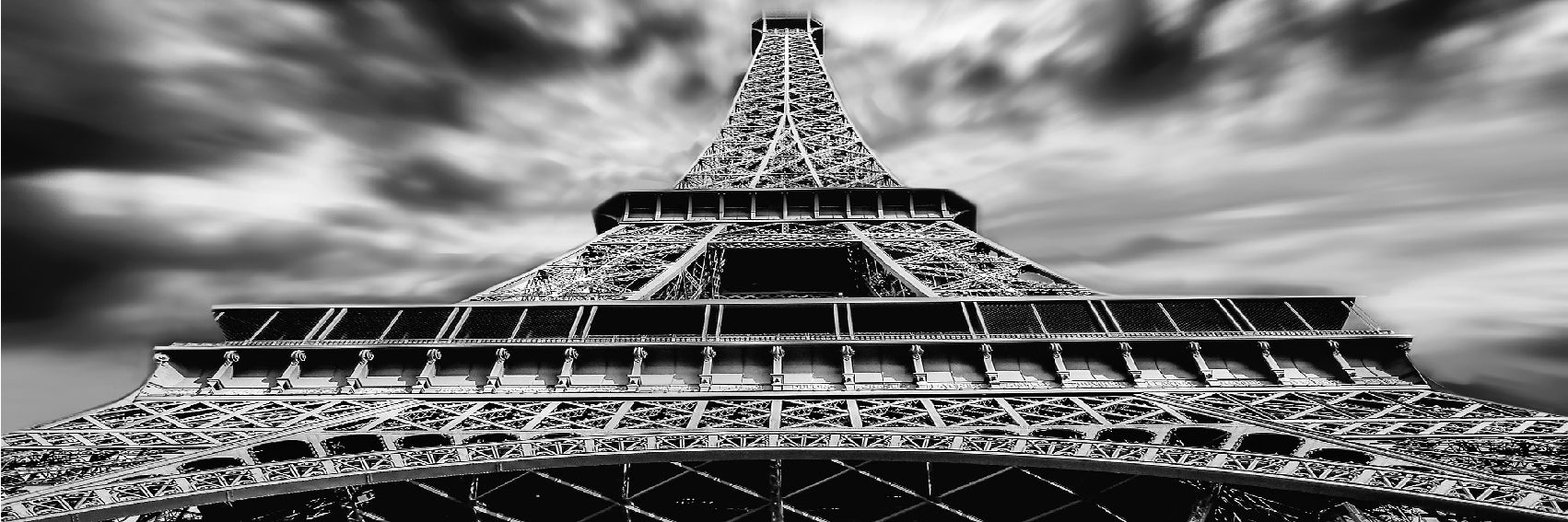 Panoramic Canvas Eiffel Tower B&W High Quality 100% Australian Made Wall Canvas Print Ready to Hang