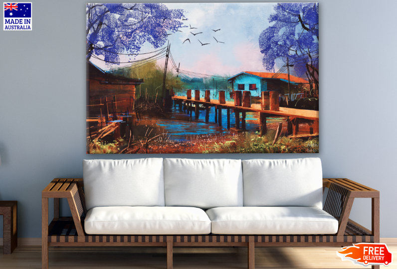 House Near River Watercolor Painting Print 100% Australian Made