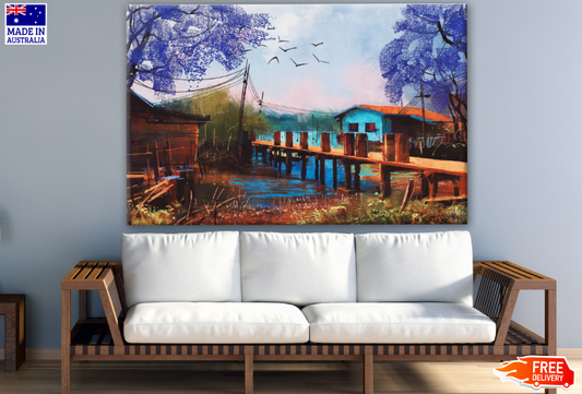 House Near River Watercolor Painting Print 100% Australian Made