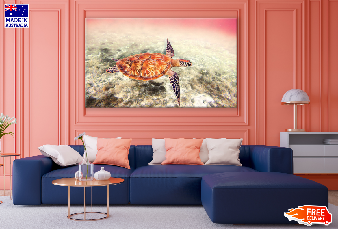 Turtle Swimmimg Painting Print 100% Australian Made