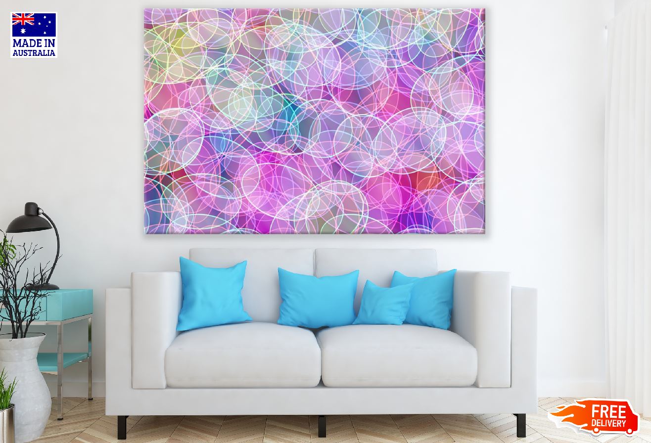 Pink Blue & Yellow Circles Lines Abstract Design Print 100% Australian Made