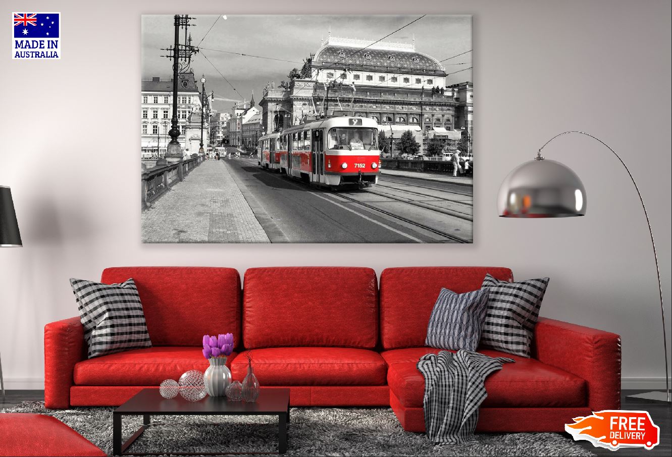 Trams in Prague City B&W Photograph Print 100% Australian Made