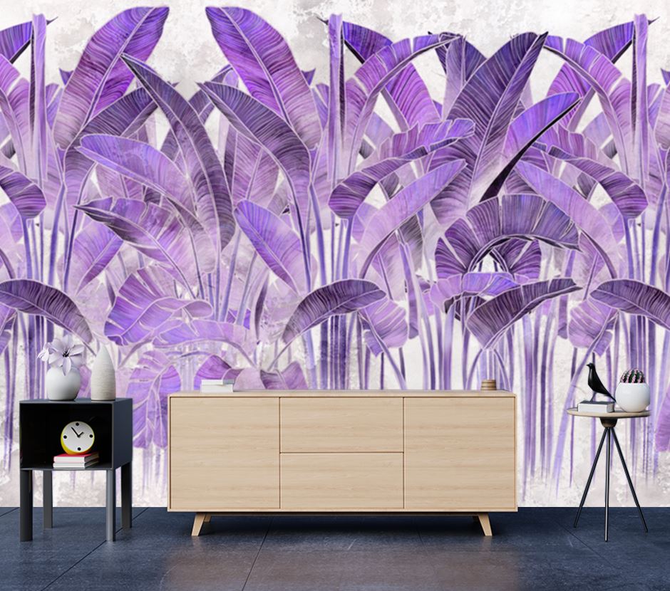 Wallpaper Murals Peel and Stick Removable Purple Banana Trees Design High Quality