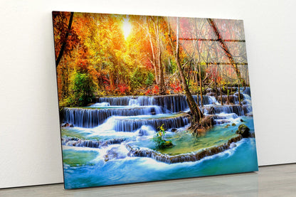 Waterfall in Autumn Forest Photograph Acrylic Glass Print Tempered Glass Wall Art 100% Made in Australia Ready to Hang