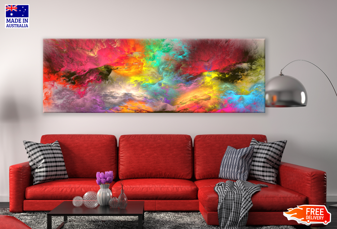 Panoramic Canvas Colourful Abstract Design High Quality 100% Australian made wall Canvas Print ready to hang